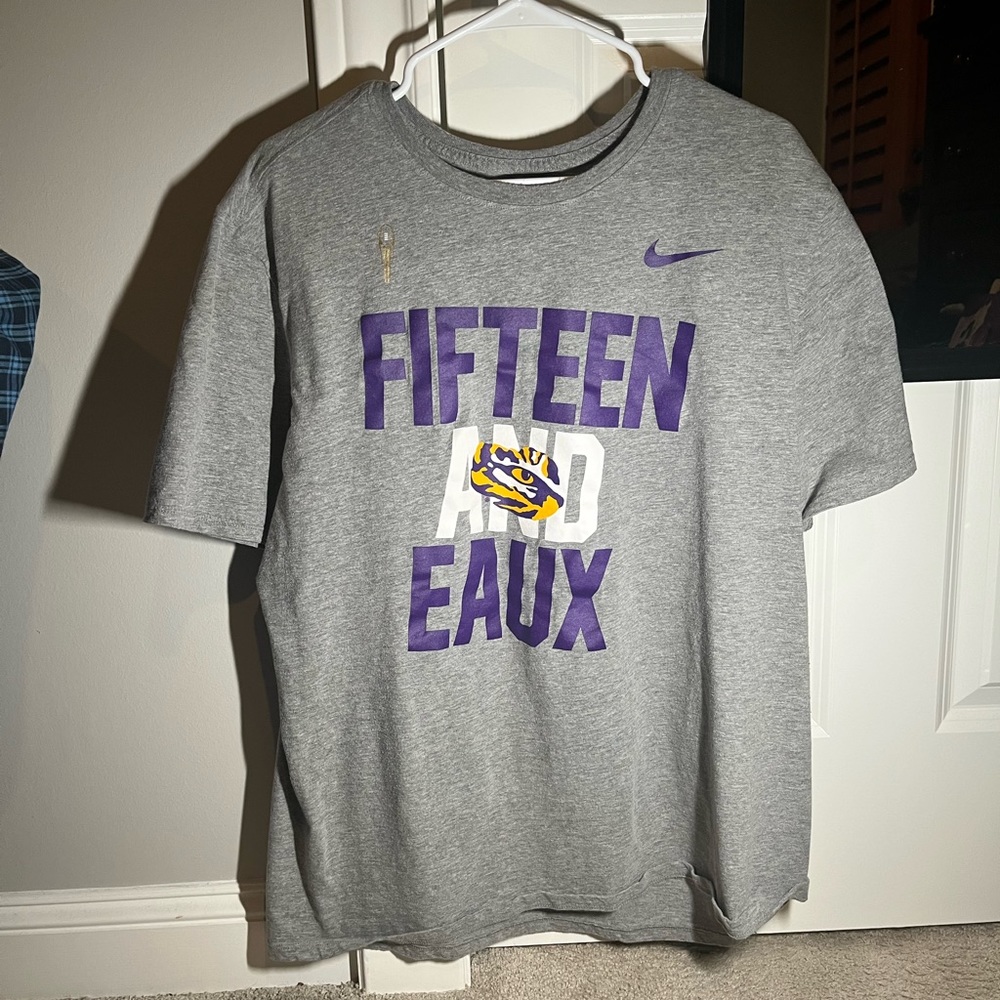 LSU “Fifteen and Eaux” 2019 championship Nike Dri fit shirt.